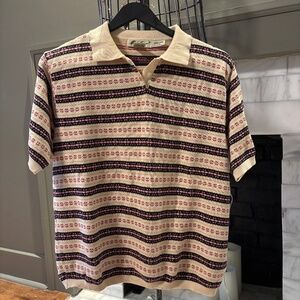 Vintage Eddie Bauer Knit Polo Sweater Top — Cream / Navy / Red — Size L